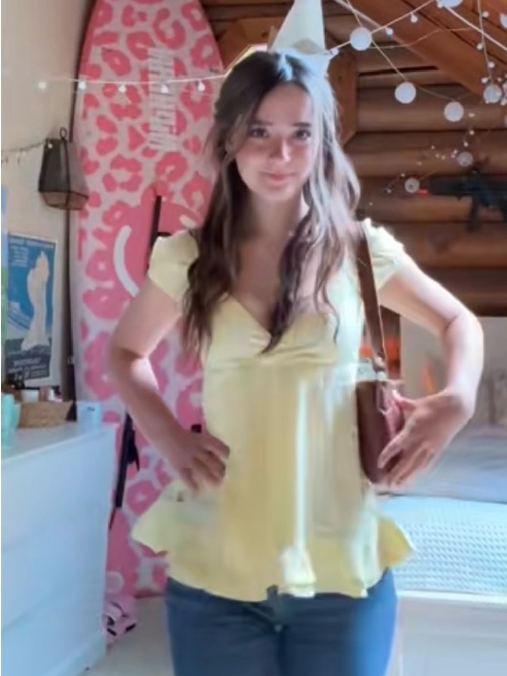 Hollister Pale Yellow Puff-Sleeve Peplum Top